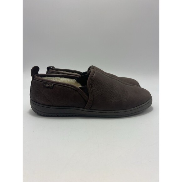 CABELA’S Shearling lined Brown Suede Leather Comfort Slippers Men’s Sz 11 Nice - Picture 1 of 14